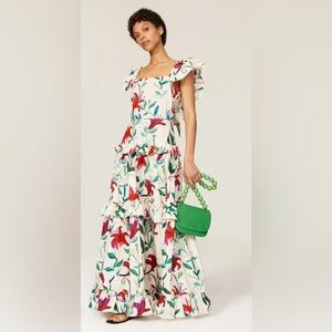 LA DoubleJ Red and Green Maxi Sundress with Flutter Sleeves